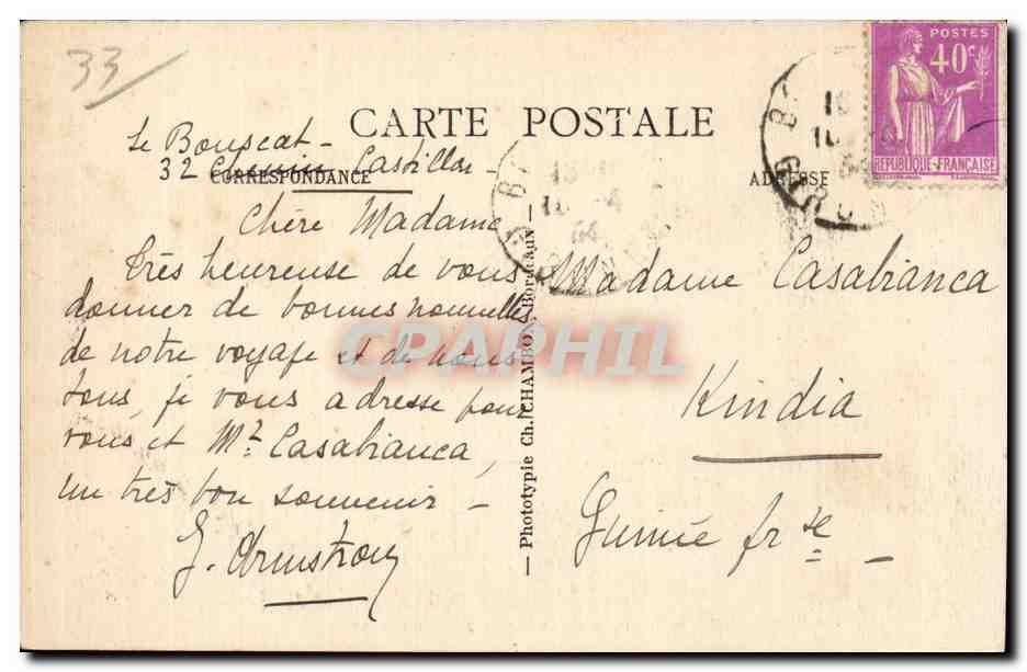 CPA Bordeaux Le cours de l intendance — Verso