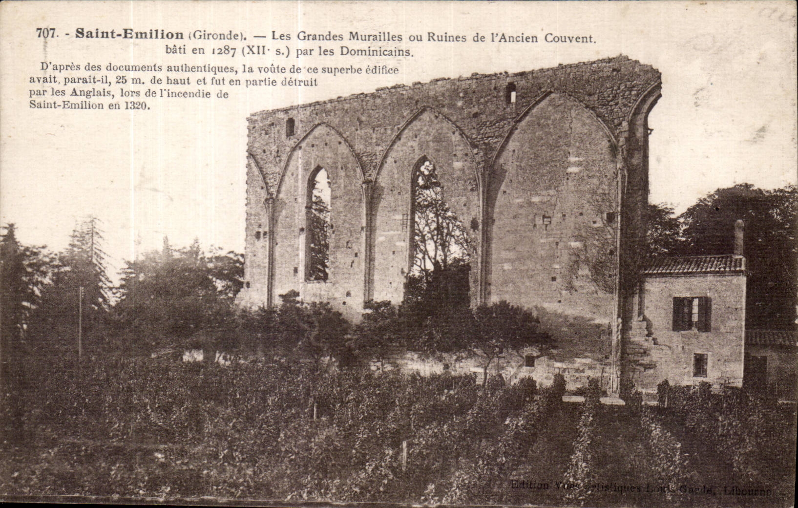 Saint-Emilion (Gironde) — Les Grandes Murailles ou Ruines de l'Ancien Couvent — Édition Vues Églisiques Louis Sandt, Libourne