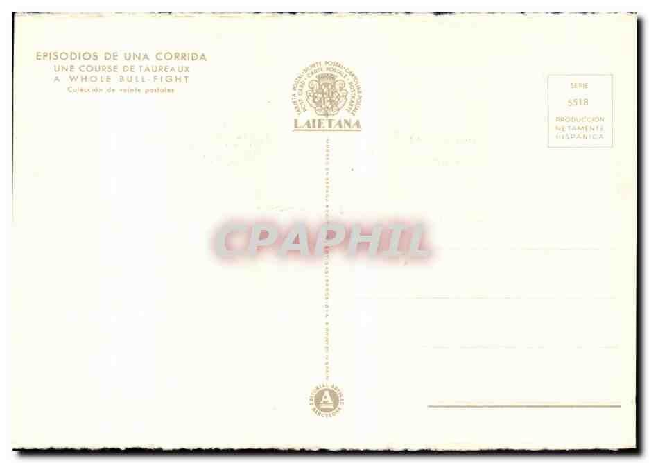 CPA Corrida Passe a genoux avec la muletta Farol de Rodillas  — Rückseite