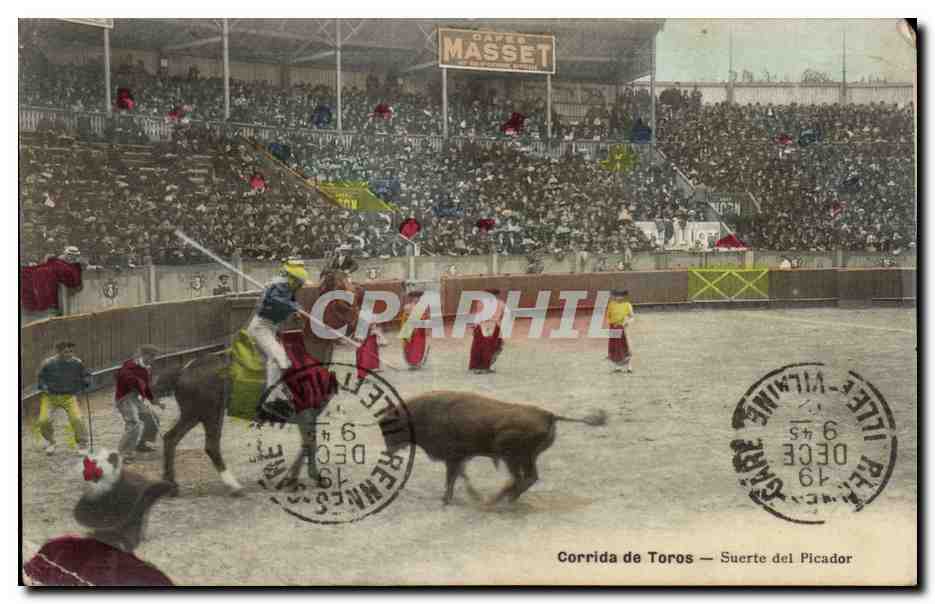 CPA Corrida Course de taureaux Suerte del Picador Taureau