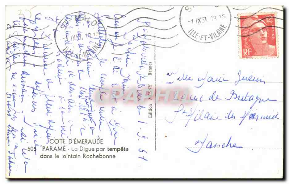Côte d'Émeraude — La Digue par tempête — Édition Mésny, Rennes — Rückseite
