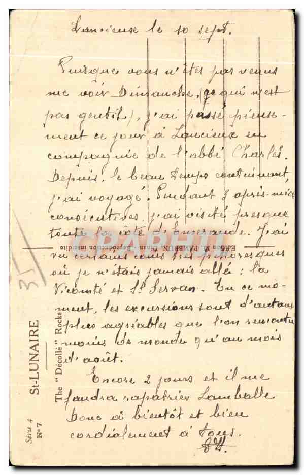 CPA St Lunaire Les Rochers du Decolle — Verso