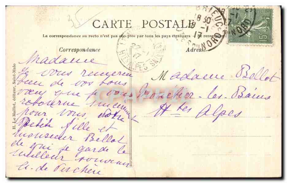 Côte d'Émeraude — Saint-Lunaire — Le Décollé — H. Le Maillot, n°1113 — Achterkant