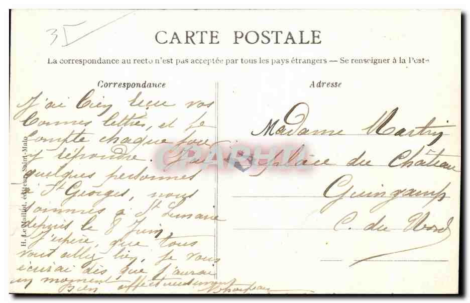CPA Saint Lunaire La Garde Guertn — Verso