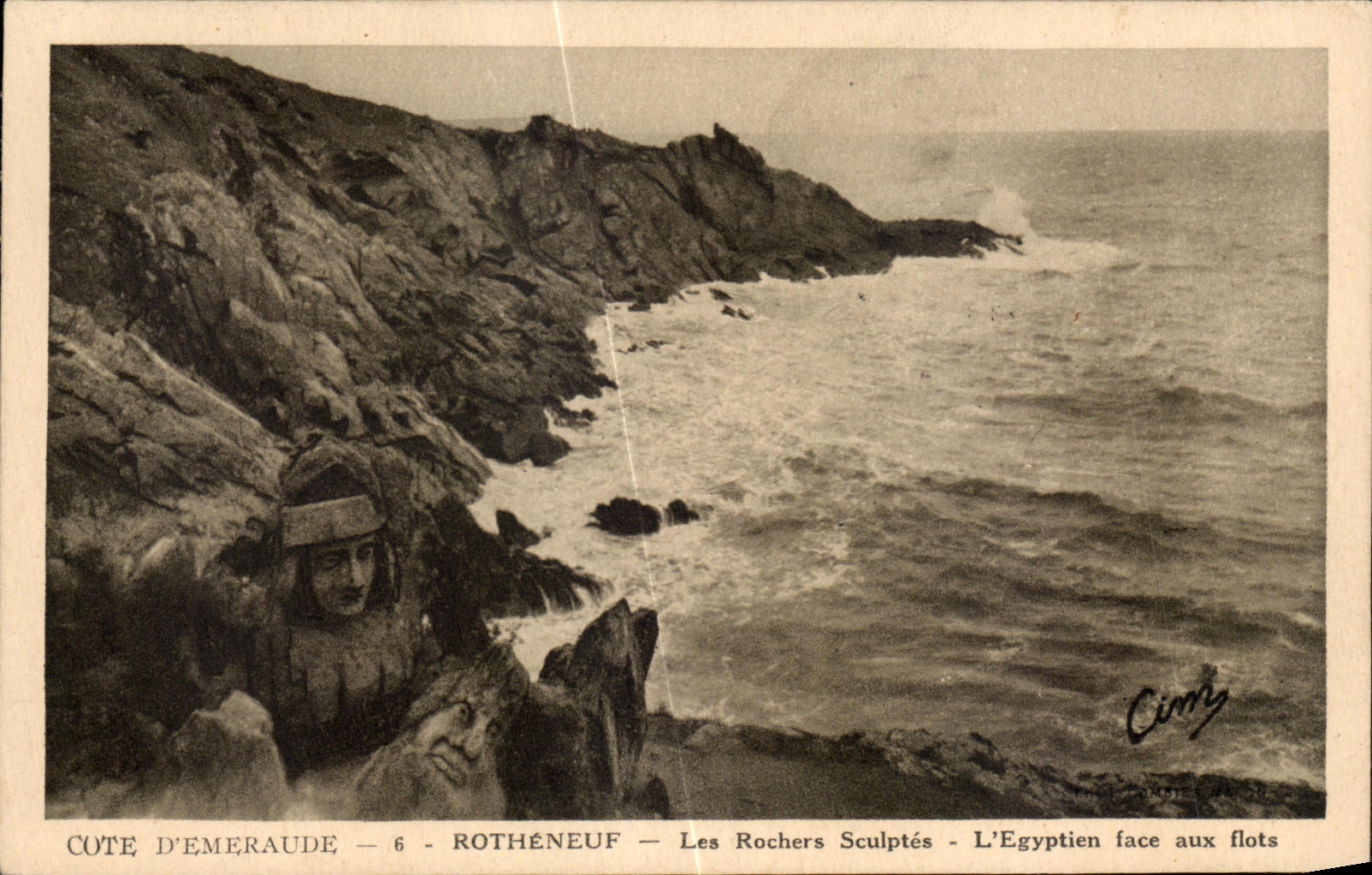 Côte d'Émeraude — Rothéneuf — Les Rochers Sculptés — L'Égyptien face aux flots — Cimy