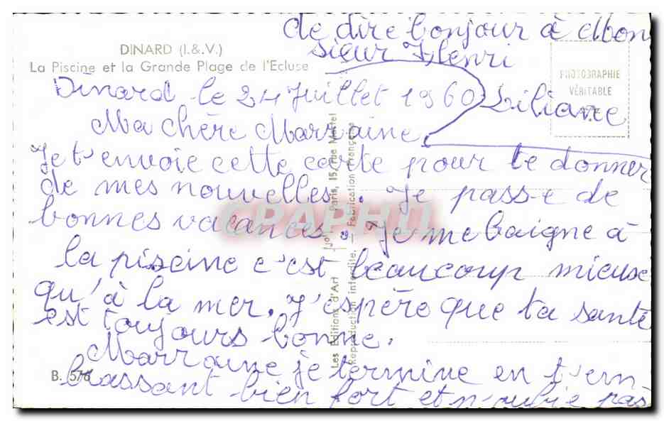 Dinard (I.&V.) — La Piscine et la Grande Plage de l'Ecluse — Édition d'Art — Reverso