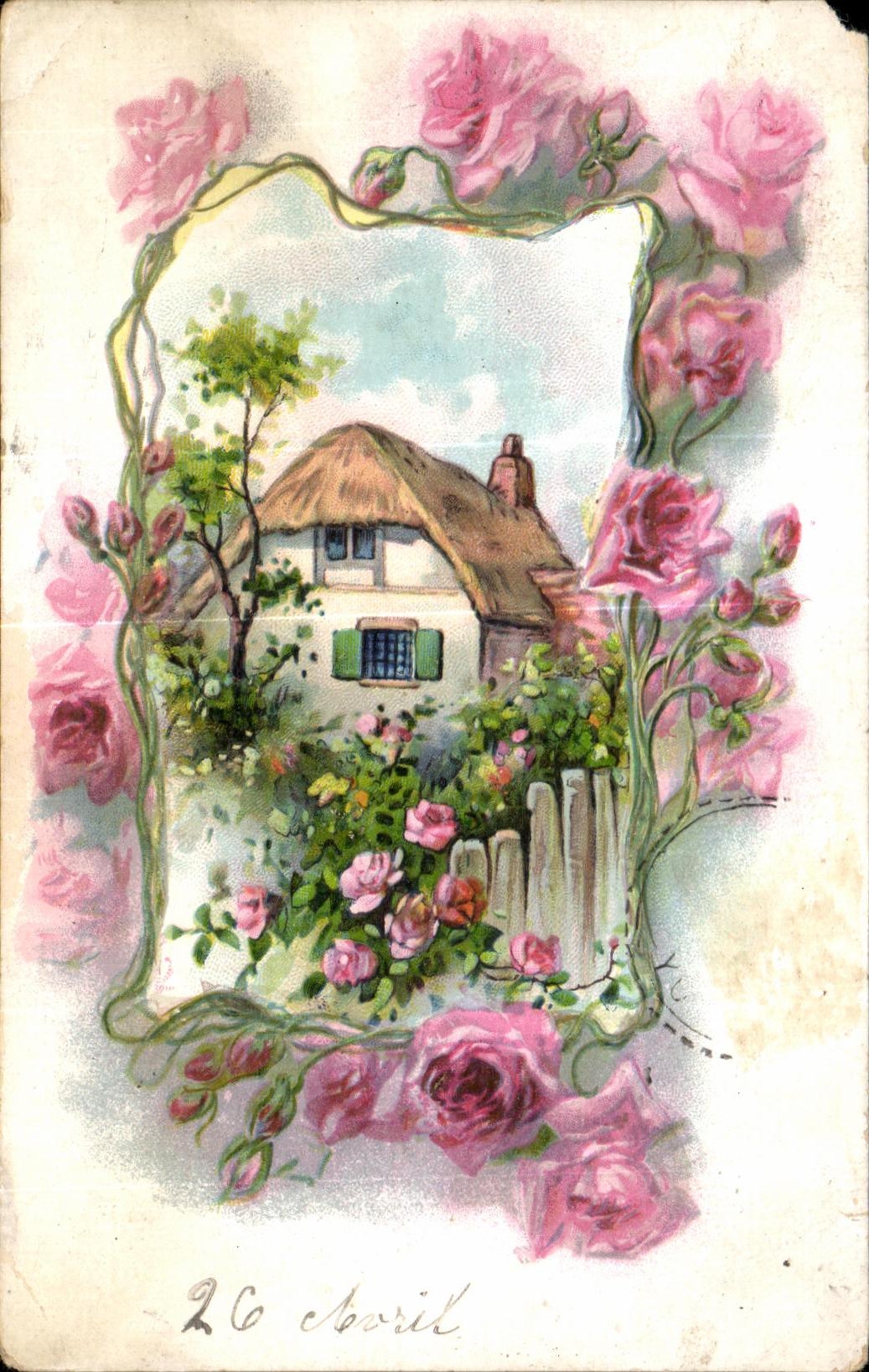 CPA Fantaisie Maison et fleurs 