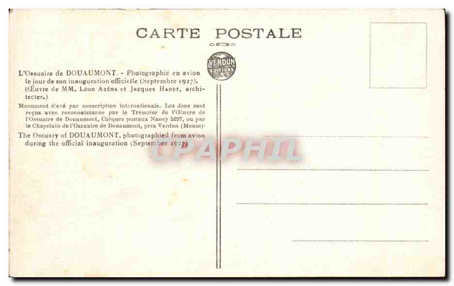 Ossuar von Douaumont — Offizielle Eröffnung — Editions Verdun — Rückseite