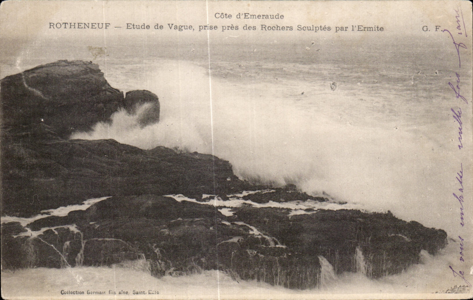 Rotheneuf — Étude de Vague, prise près des Rochers Sculptés par l'Ermité — G.F. (éditeur)