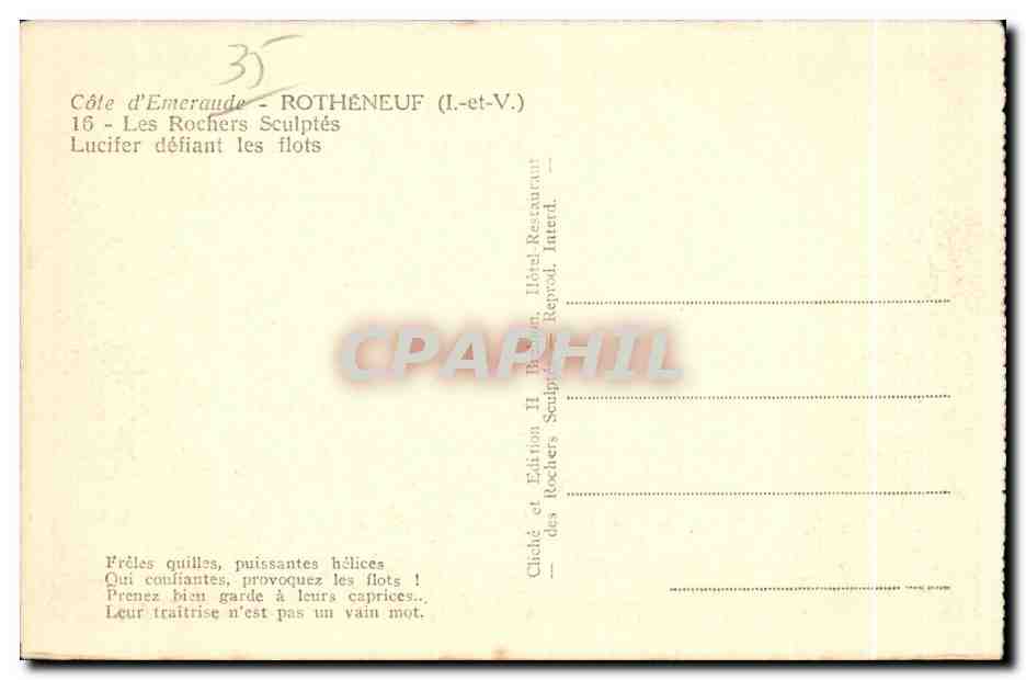 Côte d'Emeraude - ROTHÈNEUF (I.-et-V.) — Les Rochers Sculptés — Lucifer défiant les flots — Reverso