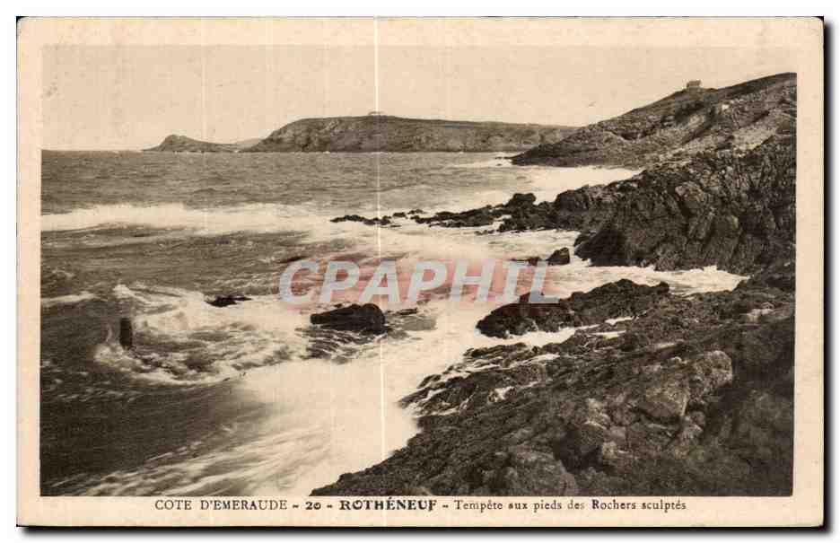 Côte d'Émeraude - Rothéneuf — Tempête aux pieds des Rochers sculptés — Édition H. Bubion