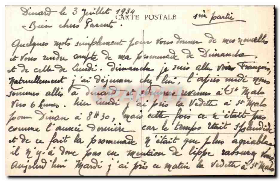 St-Servan-sur-Mer (Bretagne) — L'embouchure de la Rance, Les Deux Rives, Le Rocher de Bizeux — Édition Maurice Guérin, St-Malo — Verso
