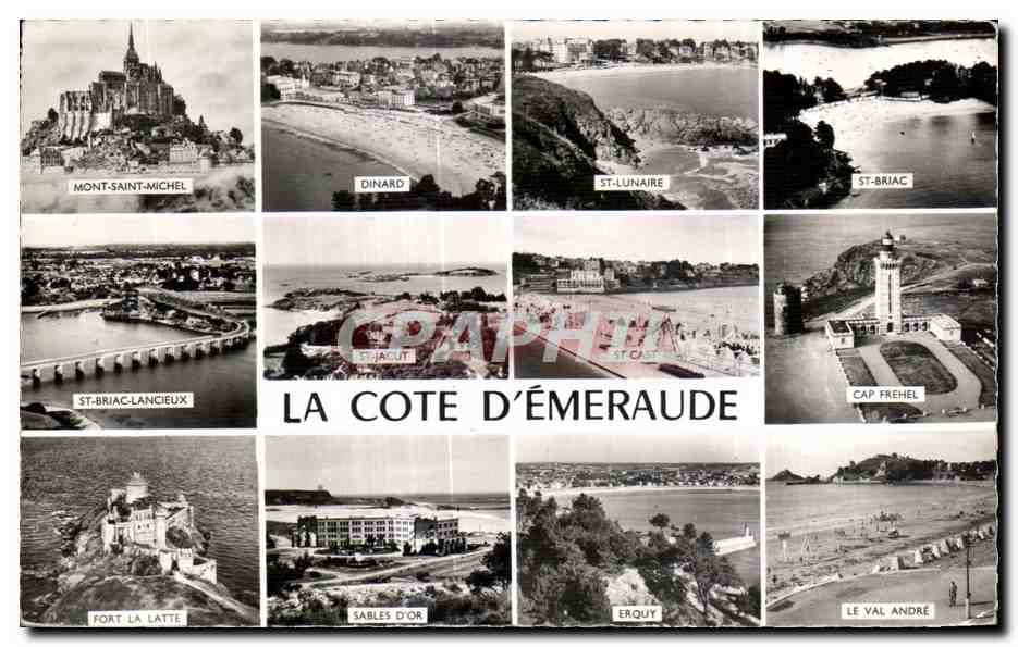 La Côte d'Émeraude — Mont-Saint-Michel, Dinard, St-Lunaire, St-Briac, St-Briac-Lancieux, St-Jacut, Cap Fréhel, Fort La Latte, Sables d'Or, Erquy, Le Val André — Éditeur Gaby, Nantes - Recto