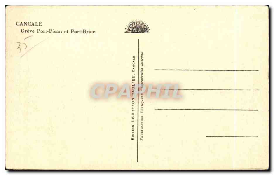 Cancal — Grève Port-Pican et Port-Briaç — Édition Lebretton, Cancal — Rückseite