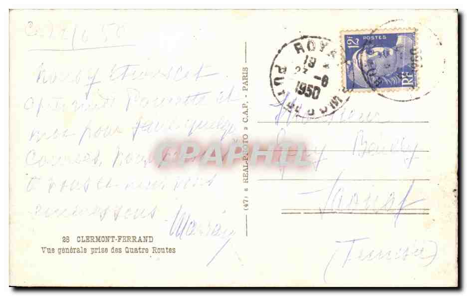 Clermont-Ferrand — Vue générale prise des Quatre Routes — éditeur C.A.P. n°47 — Achterkant