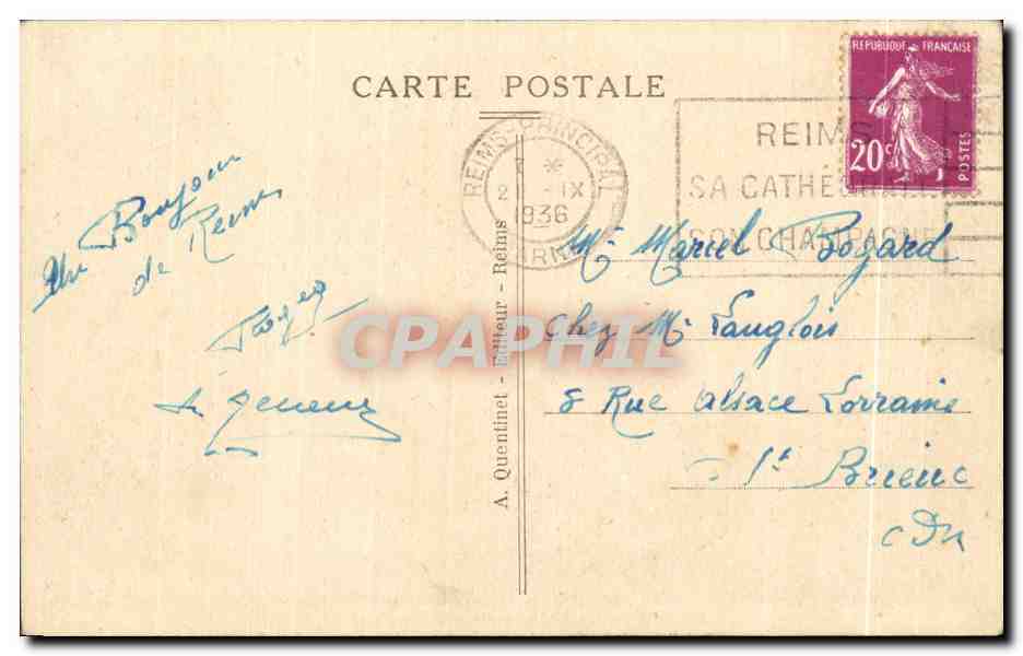 Reims — Die Kathedrale — Aufnahme aus dem Jahr 1920 — A. Quentinet, n°51 — Rückseite