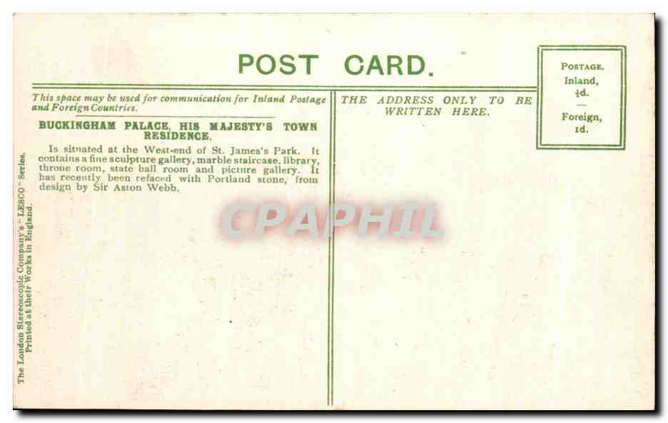 CPA Buckingham Palace His Majesty s Town Residence london  — Rückseite