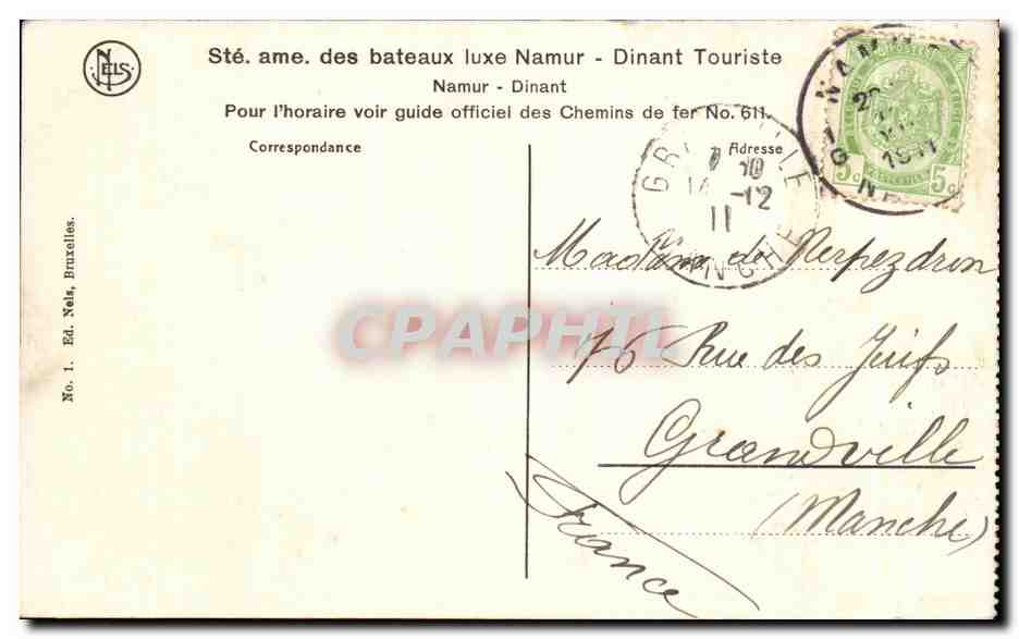Namur — Panoramagel Cathédrale — Éd. NIS, Bruxelles, No. 1 — Reverso