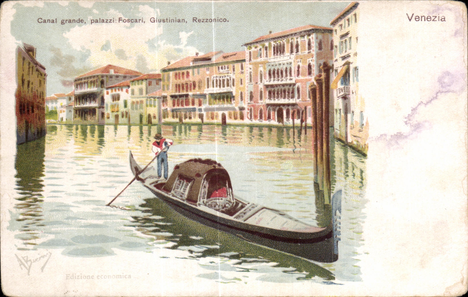 CPA Venezia Canal grande palazzi Foscari Giustinian Rezzonico