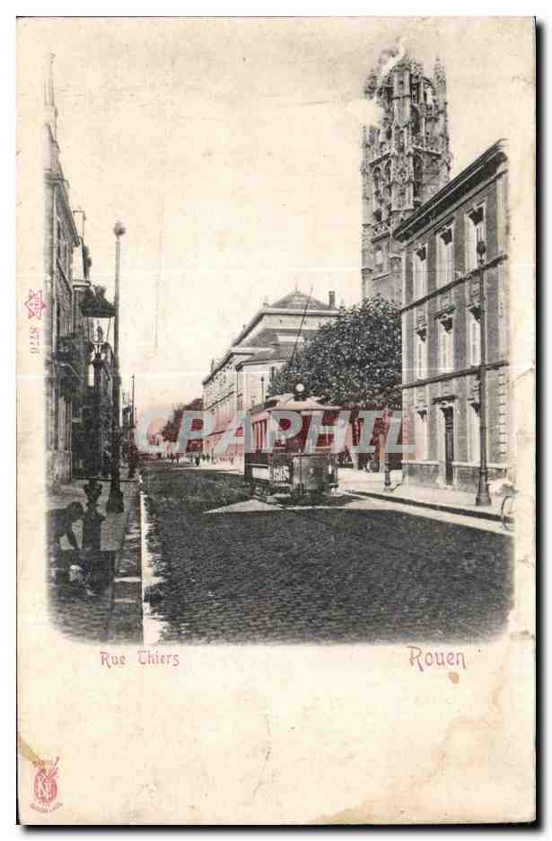 CPA Rue Thiers Rouen Tramway 