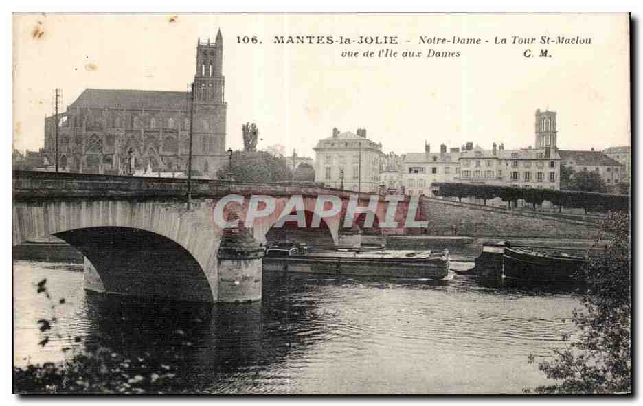 MANTES-la-JOLIE - Notre-Dame - La Tour St-Maclou - vue de l'Île aux Dames - C. M. n°106