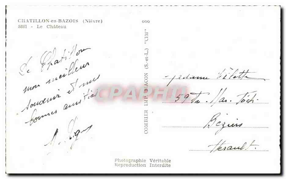 CPA Chatillon en Bazoins (Nievre) Le Chateau — Rückseite