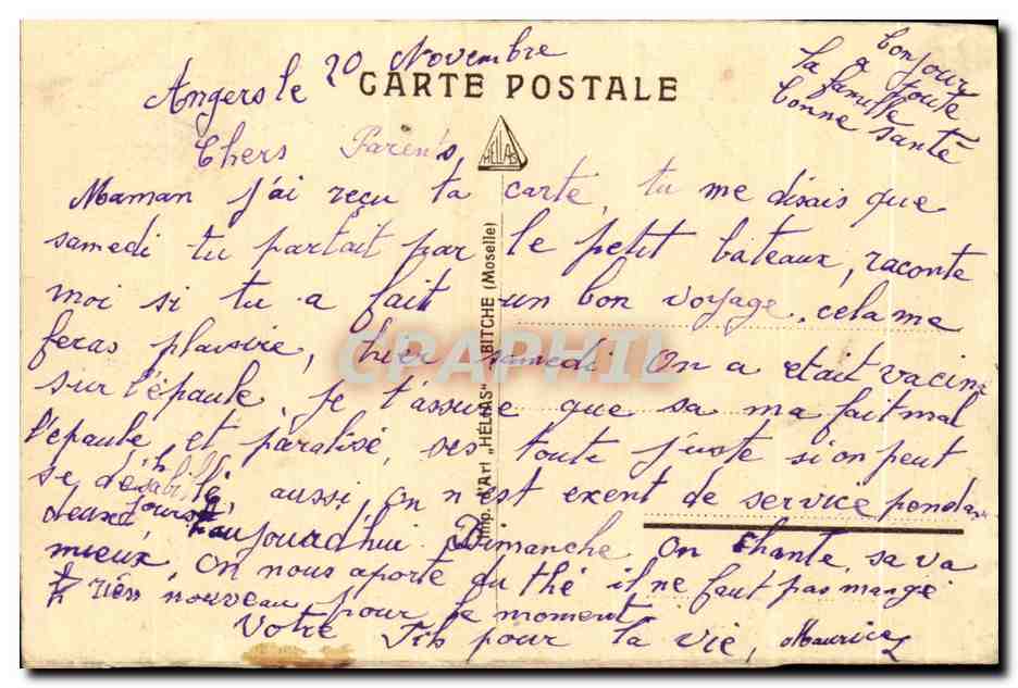 CPA Angers Quarlier Langlois La Gantine et Mess des officiers Militaria  — Rückseite