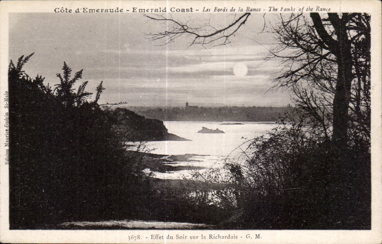 Côte d'Emeraude - Emerald Coast - Les Eords de la Rance - The Fanks of the Rance - Effet du Soir sur la Richardais - G. M. - Édition Maurice Guérin St-Malo