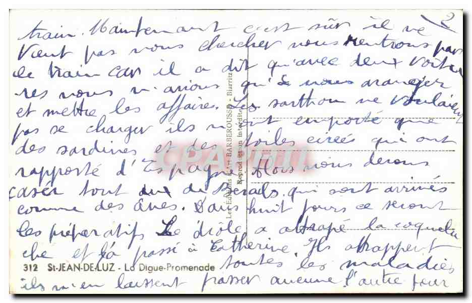 Saint-Jean-de-Luz — La Digue-Promenade — Éditeur Barbérouss - n° 312 — Verso