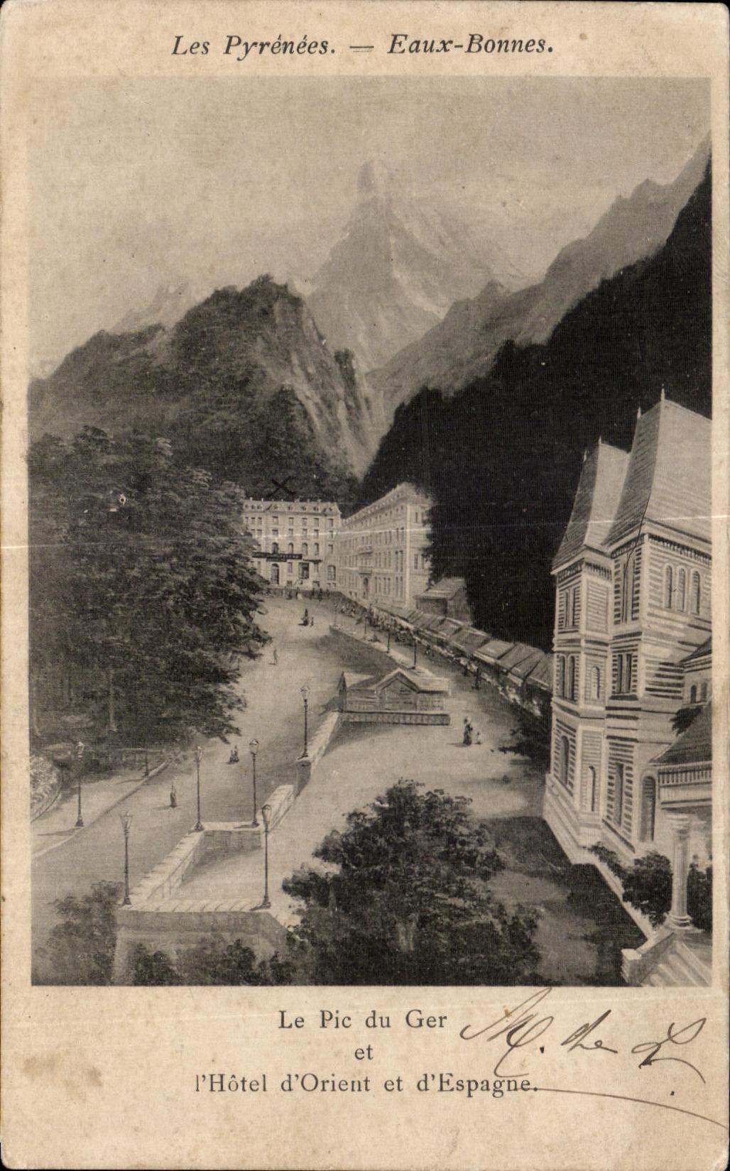 Les Pyrénées — Eaux-Bonnes. — Le Pic du Ger et l'Hôtel d'Orient et d'Espagne.