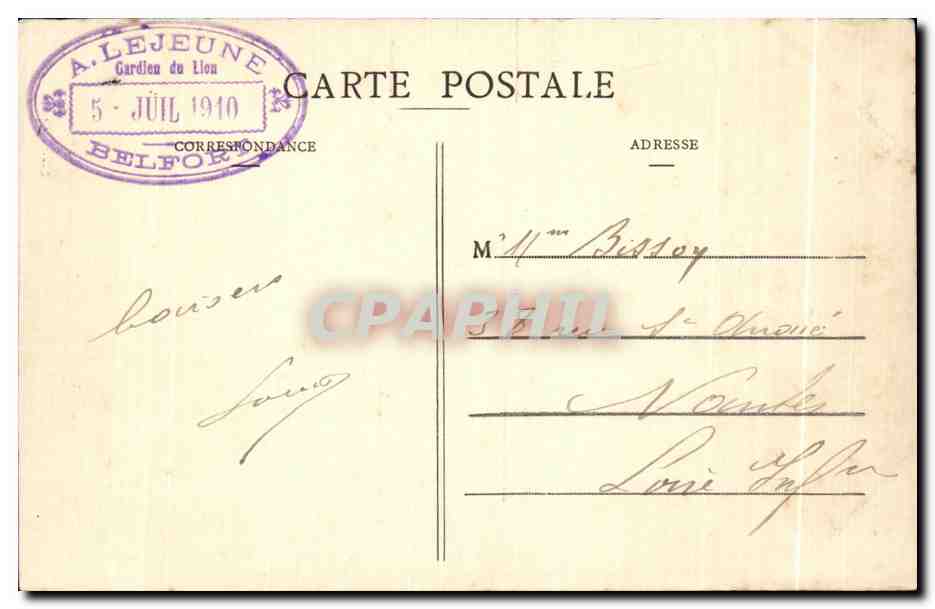 CPA Belfort Le Lion oeuvee de Bartholdi  — Rückseite