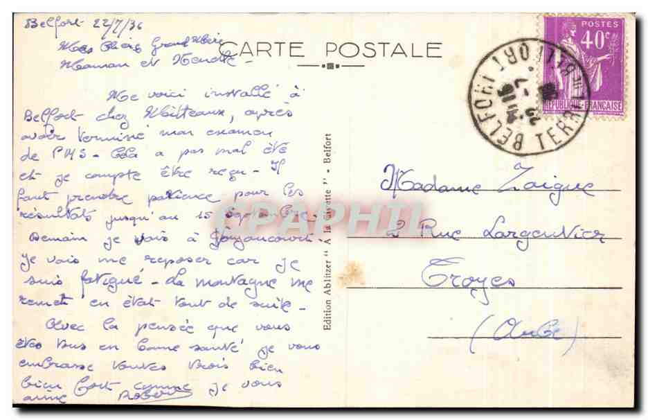 CPA Belfort Boulenard Carnot et les Grand Magasins — Rückseite
