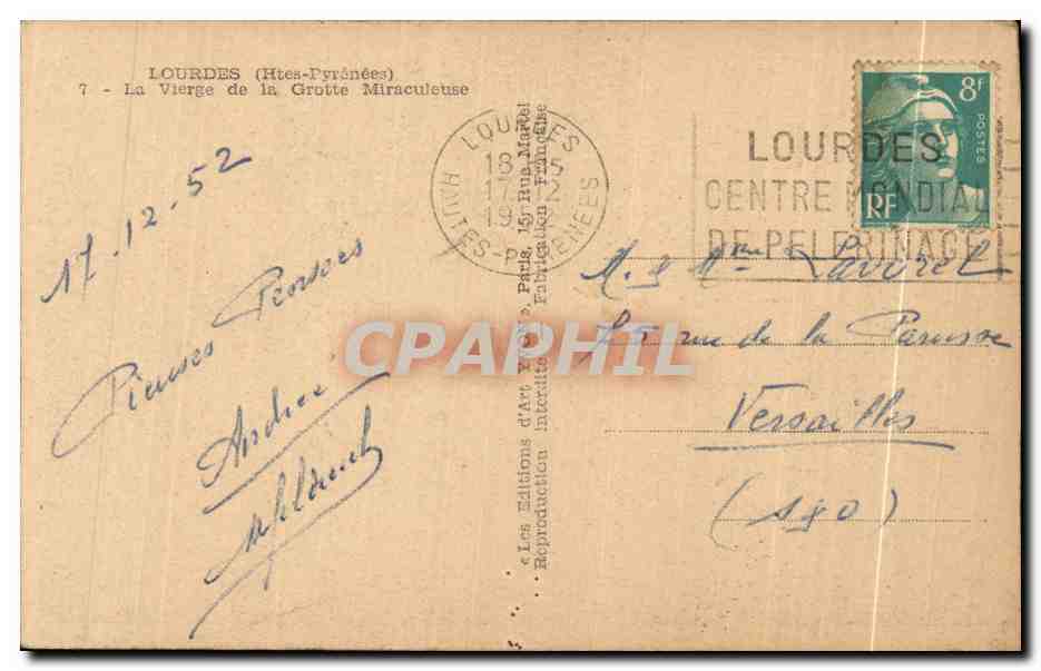 CPA Lourdes La Vierge de la Grotte Miraculeuse — Verso