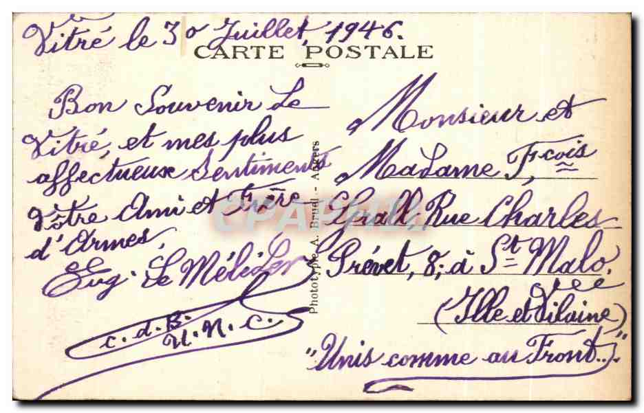 CPA Vitre Monument aux Morts Militaria Poilu — Rückseite