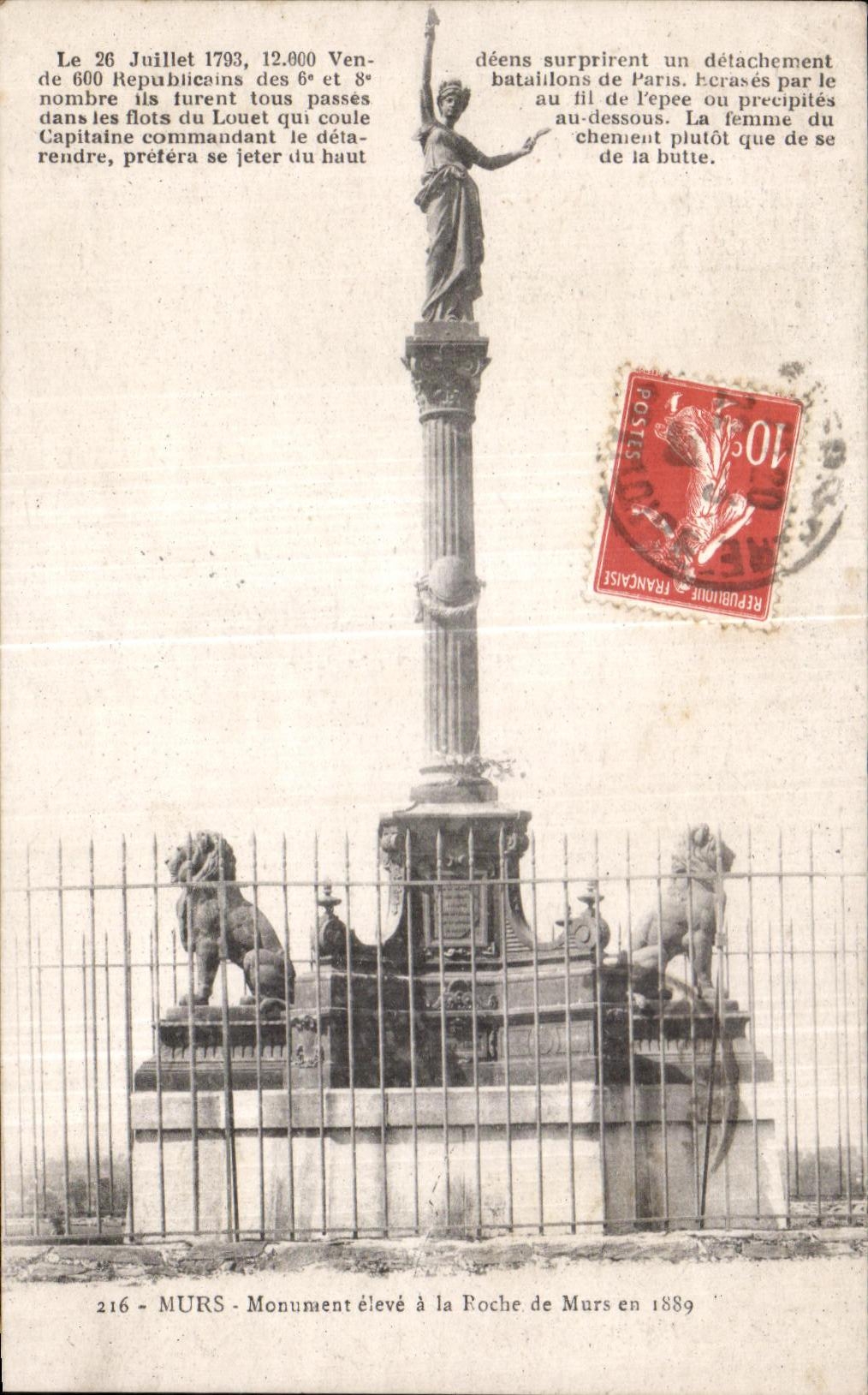 Murs - Monument élevé à la Roche de Murs en 1889 — scène historique du 26 juillet 1793