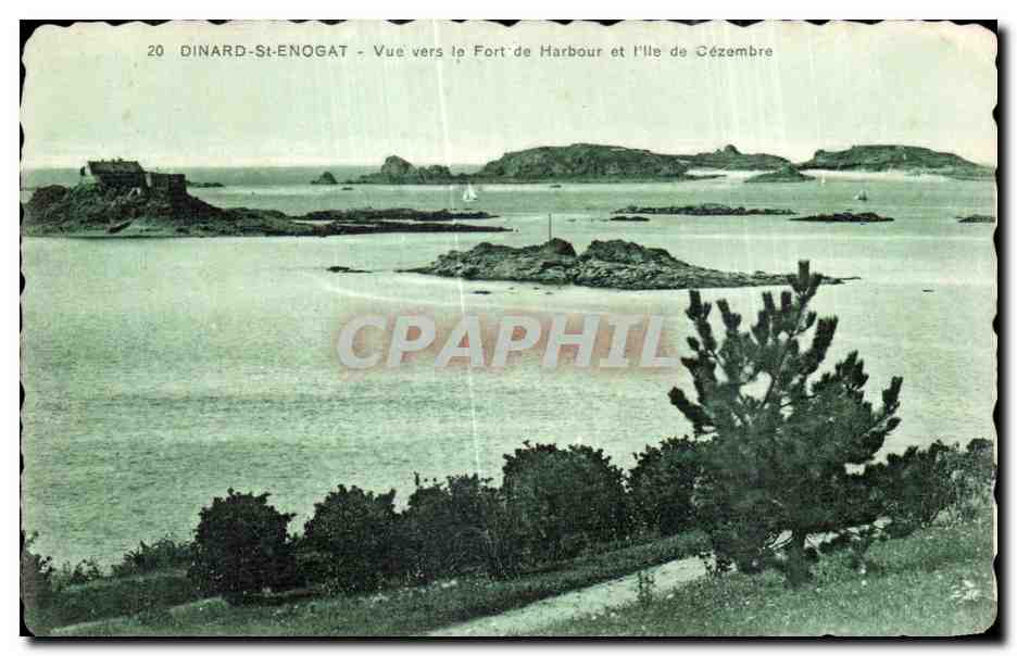 Dinard-St-Enogat — Vue vers le Fort de Harbour et l'Île de Cézembre — Édition spéciale Timbre des Védelles Vertes