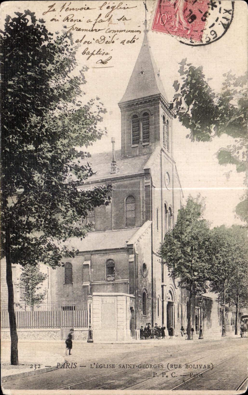 CPA Paris L Eglise Saint Georges ( Rue Bolivar )