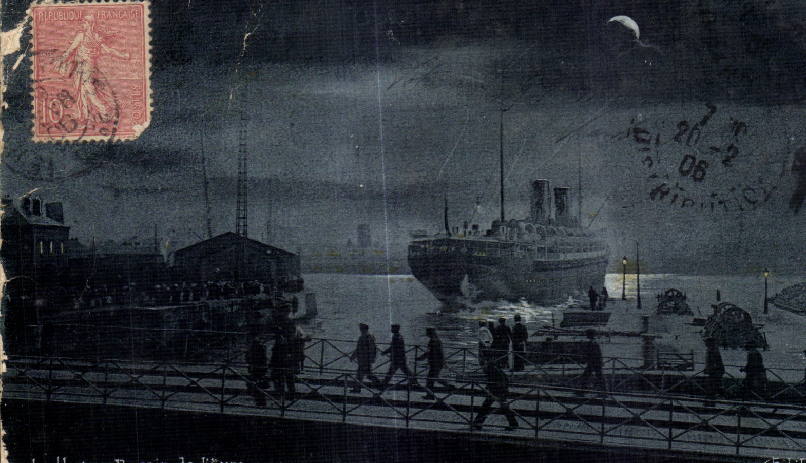 Hafen zur Nacht — Dampfschiff — Verlag nicht sichtbar