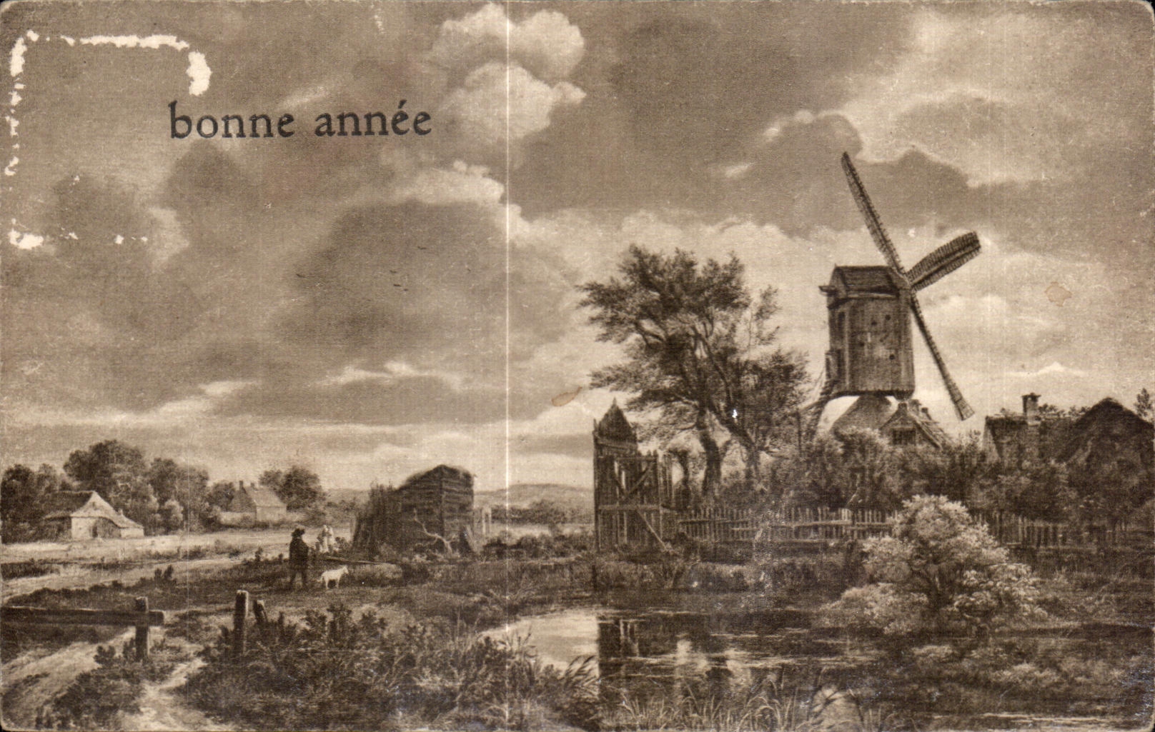 CPA bonne annee Moulin Fantaisie Windmill