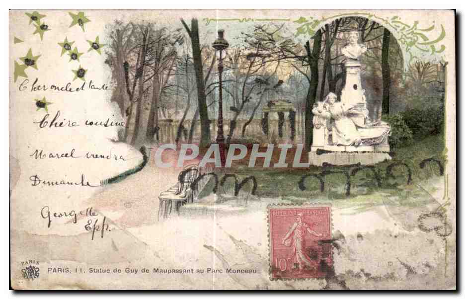 CPA Paris Statue de Guy de Maupassant au Parc Monceau