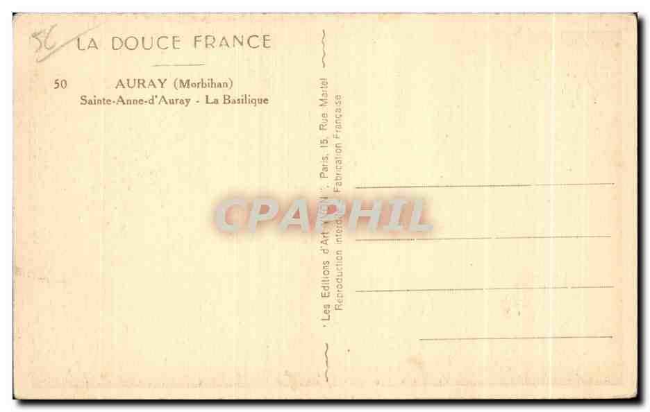 Auray — La Basilique Sainte-Anne — Éditions d'Art Vision, Paris — Rückseite