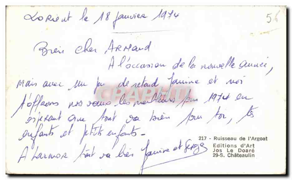 Cascade à Bloauez — éditeur Jos Le Doaré, n°217 — Rückseite