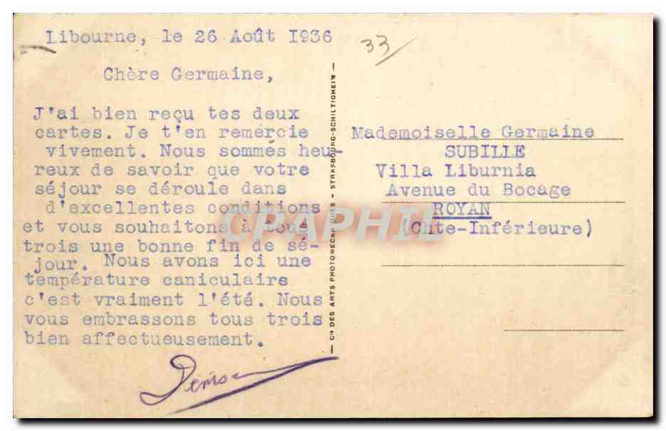 CPA Libourne Vue sur la Dordogne et le Tertre de Fronsac — Rückseite
