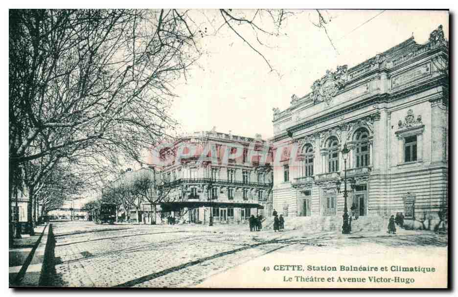 CPA Cette Station balneaire et climatique Le theatre et avenue Victor Hugo
