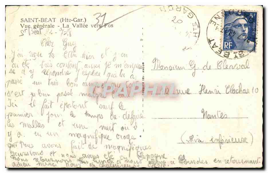 CPSM Saint Beat Vue generale La vallee vers Fos  — Rückseite