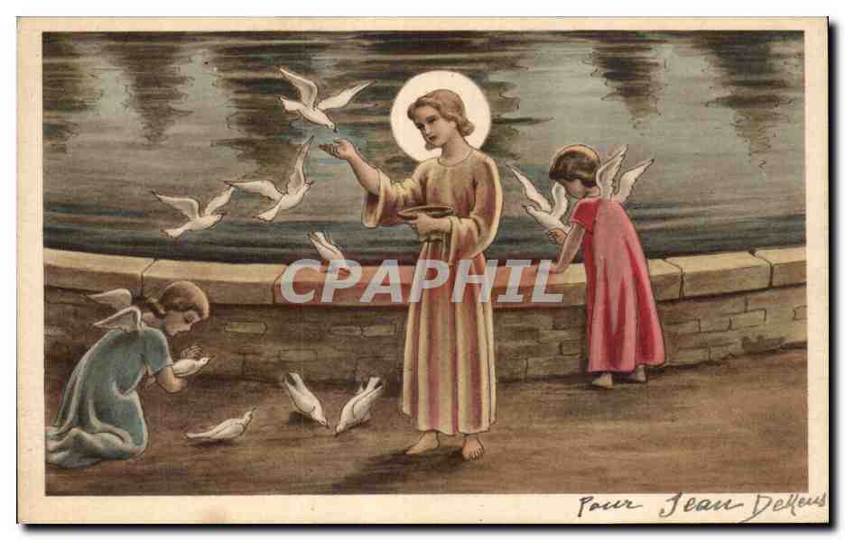 CPA Fantaisie Enfant Ange Colombes Angel