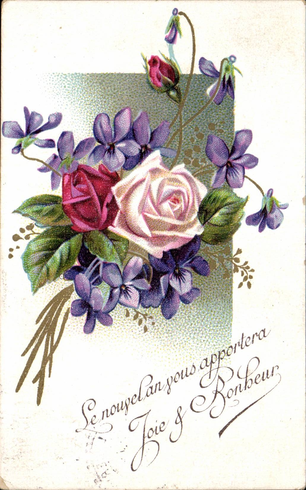 CPA Fantaisie Fleurs Roses Porte bonheur