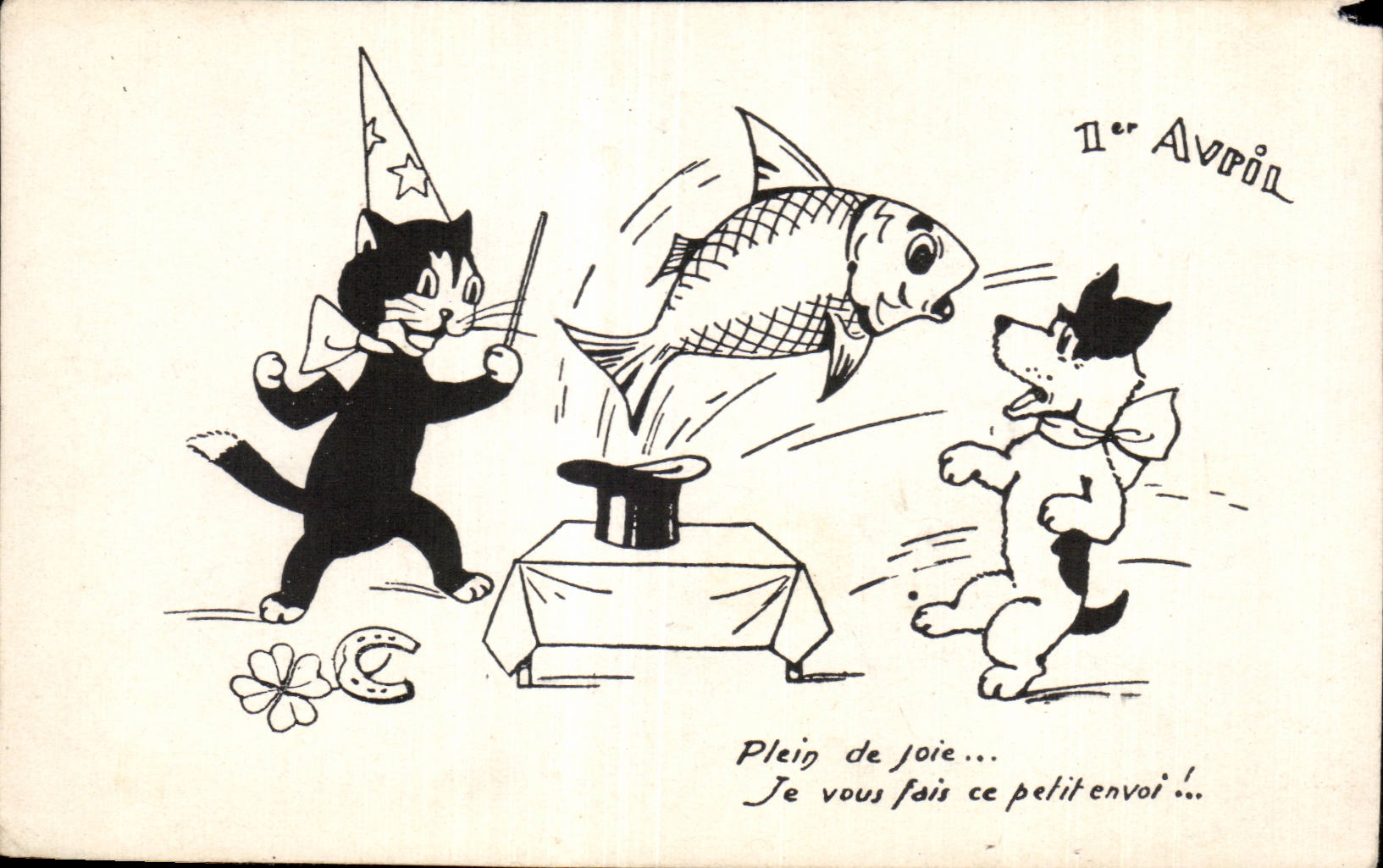 CPA Fantaisie 1er avril Chat Chien Poisson