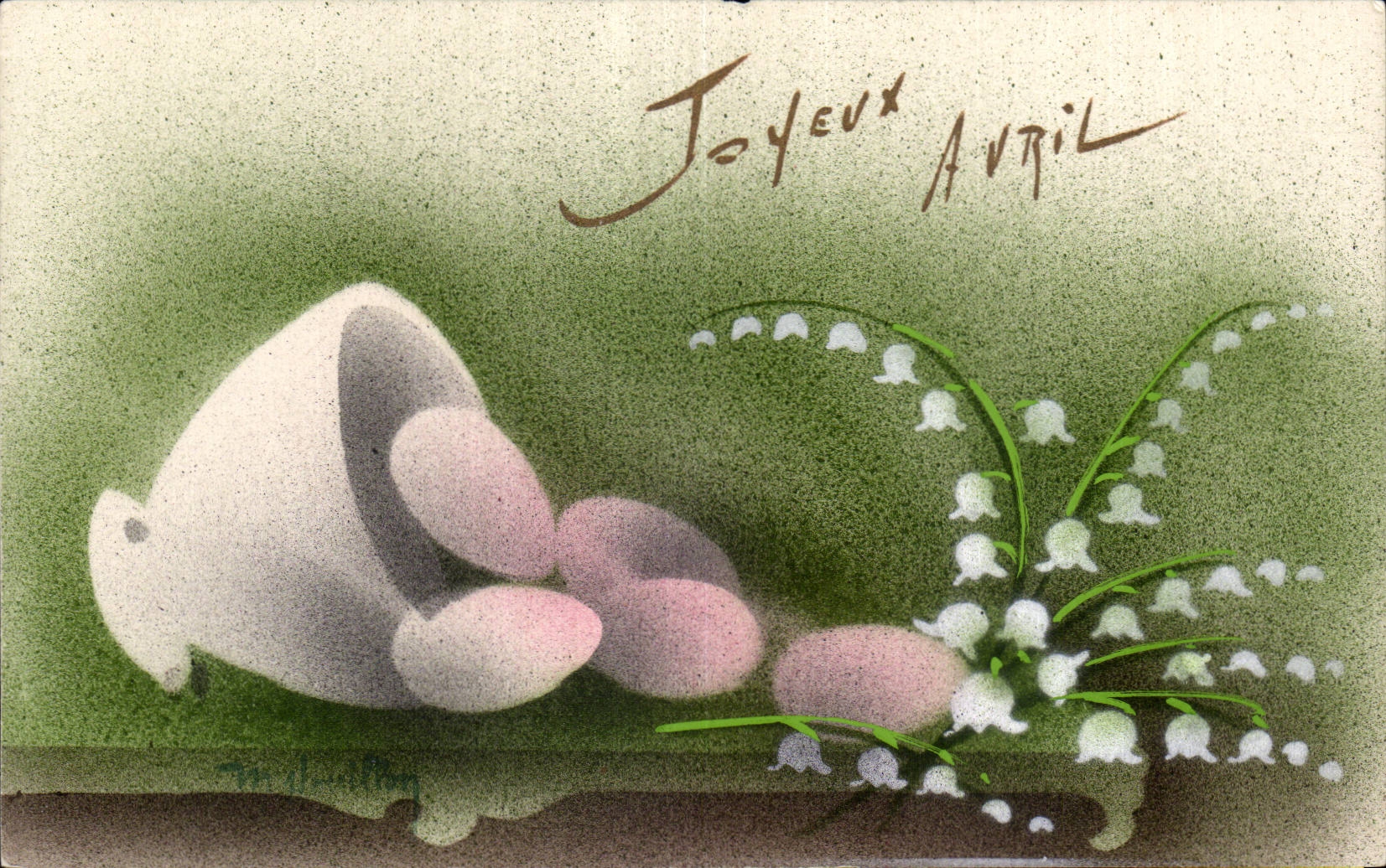 CPA Fantaisie Fleurs Joyeux Avril Paques Easter