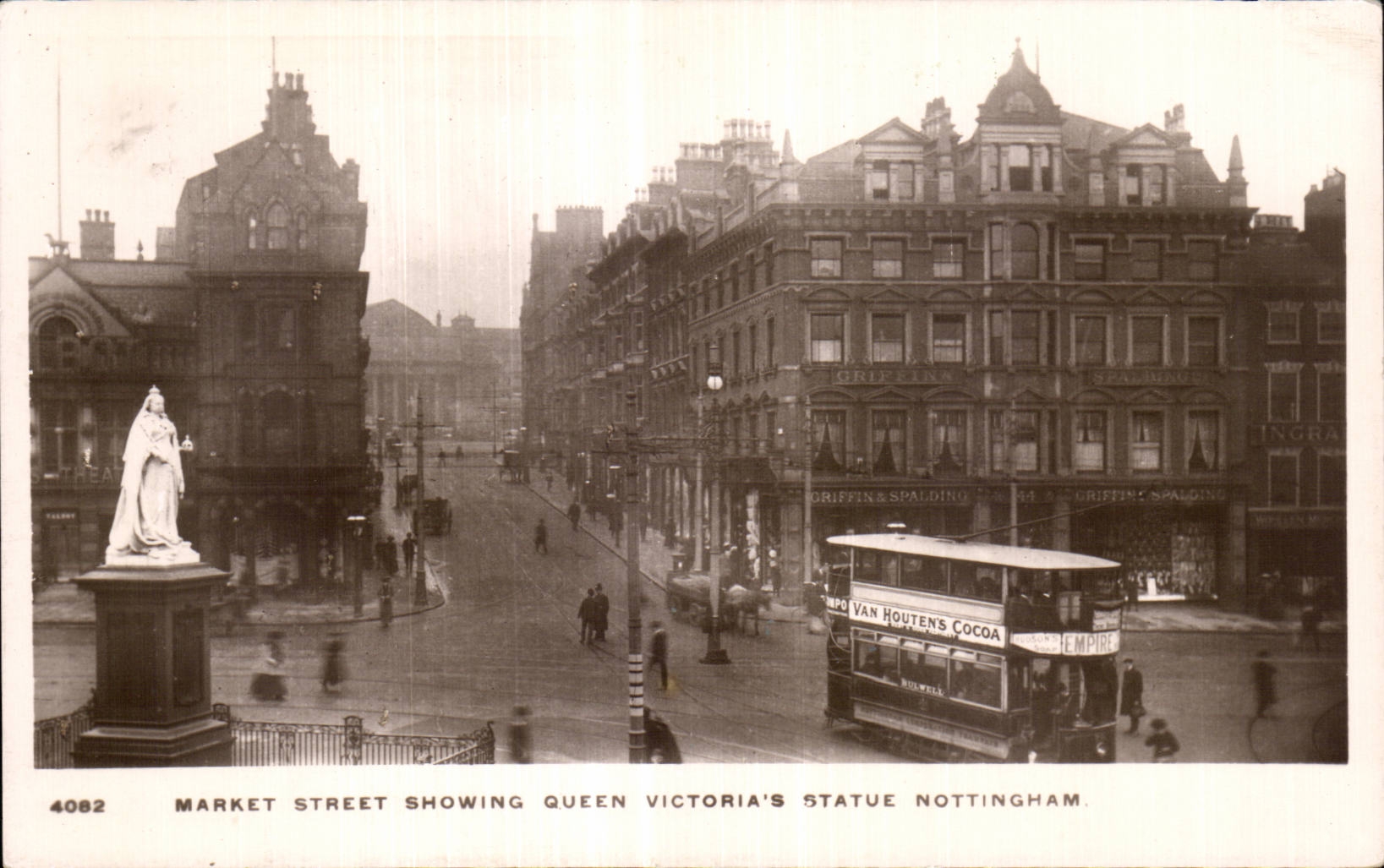 CPA Market street showing Queen Victoria s Statue Nottingham